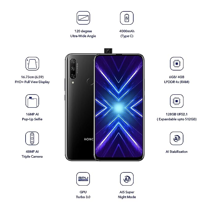 Honor 9X (Midnight Black, 4+128GB Storage) Refurbished-