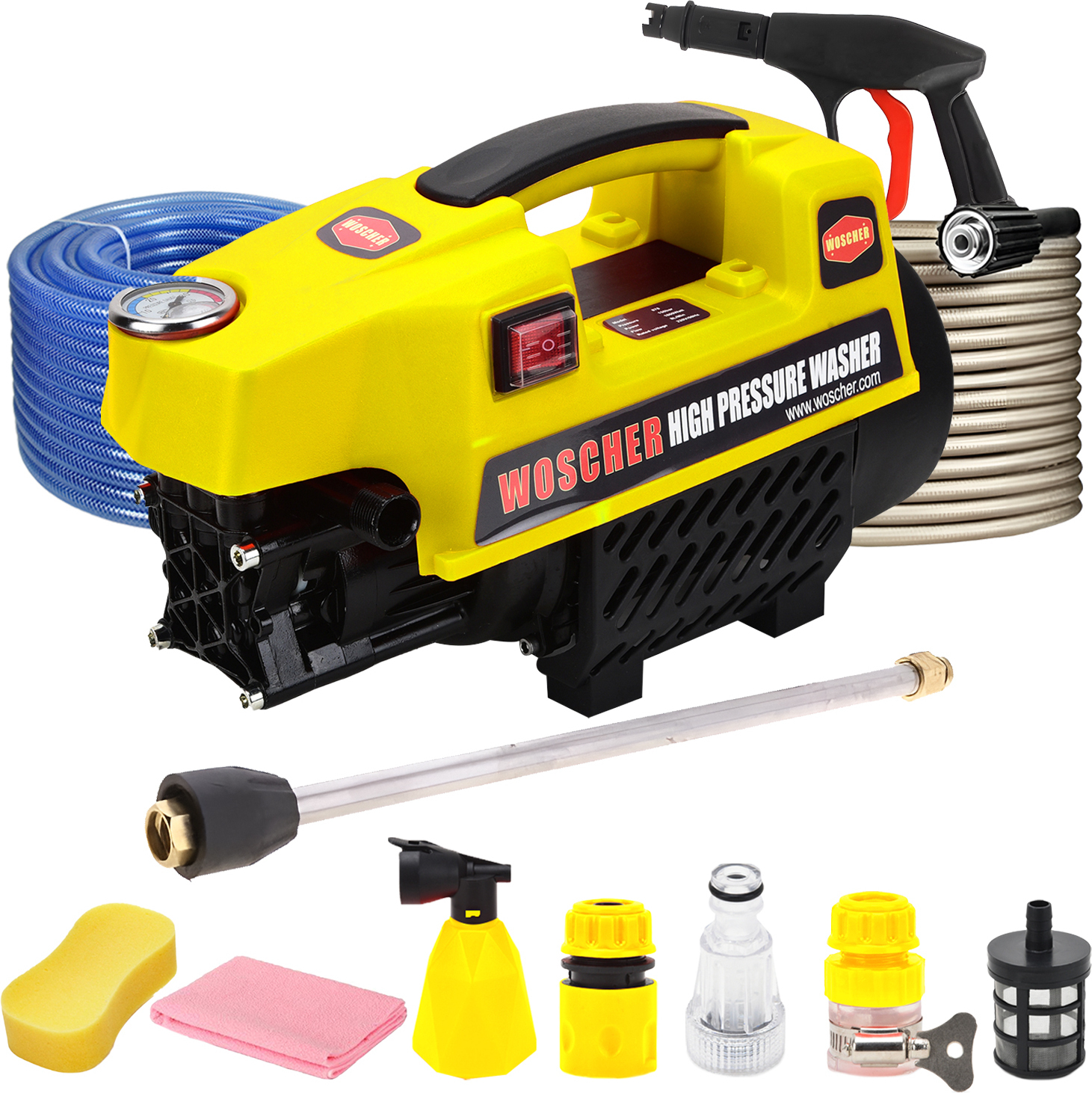 Woscher 878Y Waterpro Washer High Pressure Pump Machine, 1800 Watts, 150 Bars, 8L/Min Pressure Washer