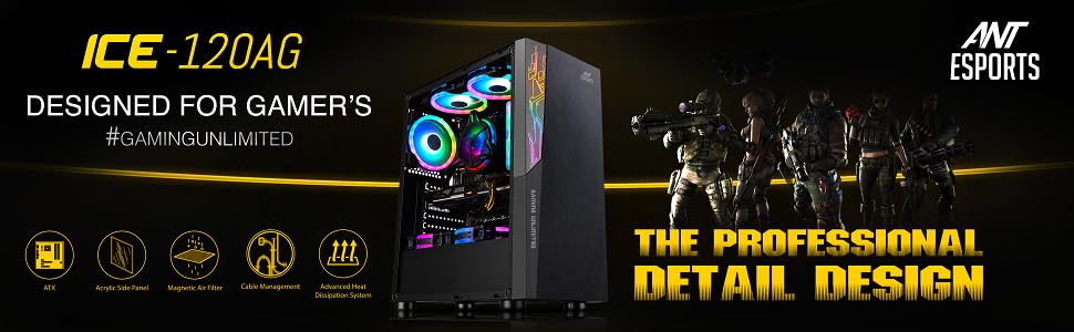 Ant-Esports-ICE-120AG-Mid-Tower-Computer-CaseGaming-Cabinet-Support-ATX-Micro-AT