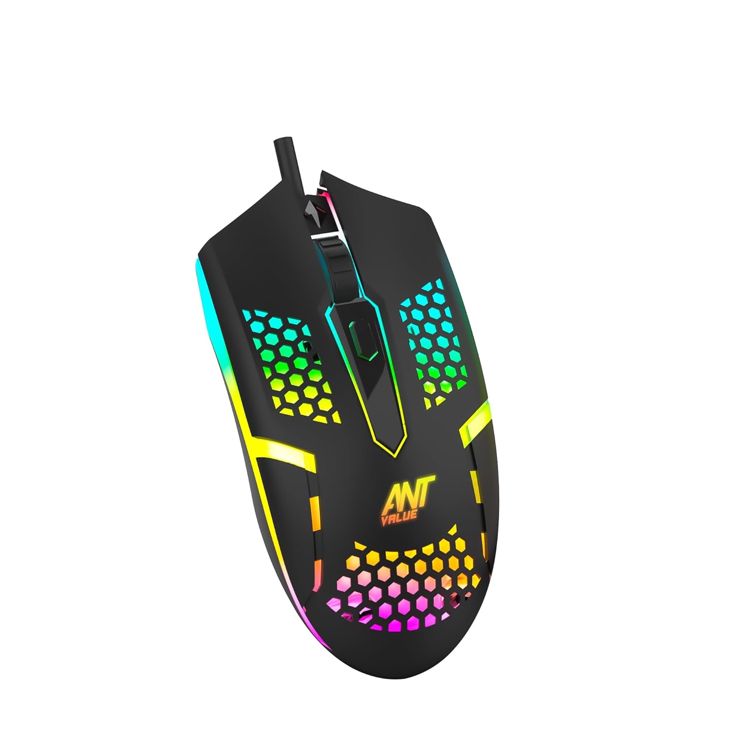 Ant Value GM1103 Gaming Mouse, USB Optical Computer Mice with RGB Backlit, 4 Adjustable DPI Up to 3600, Ergonomic Gamer Laptop PC Mouse for Windows 7/8/10/XP Vista Linux -Black