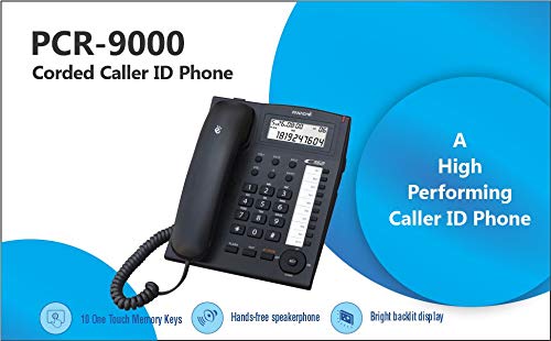 Panache PCR- 9000 Corded Landline Phone with Caller ID Backlight Display with Speakerphone, 10 Direct Memories (Black)