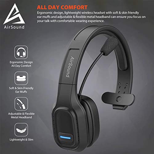 AirSound M100 Pro Bluetooth Wireless Headset Flexible Microphone for Office Home Business Online Meeting