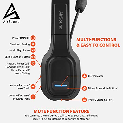 AirSound M100 Pro Bluetooth Wireless Headset Flexible Microphone for Office Home Business Online Meeting