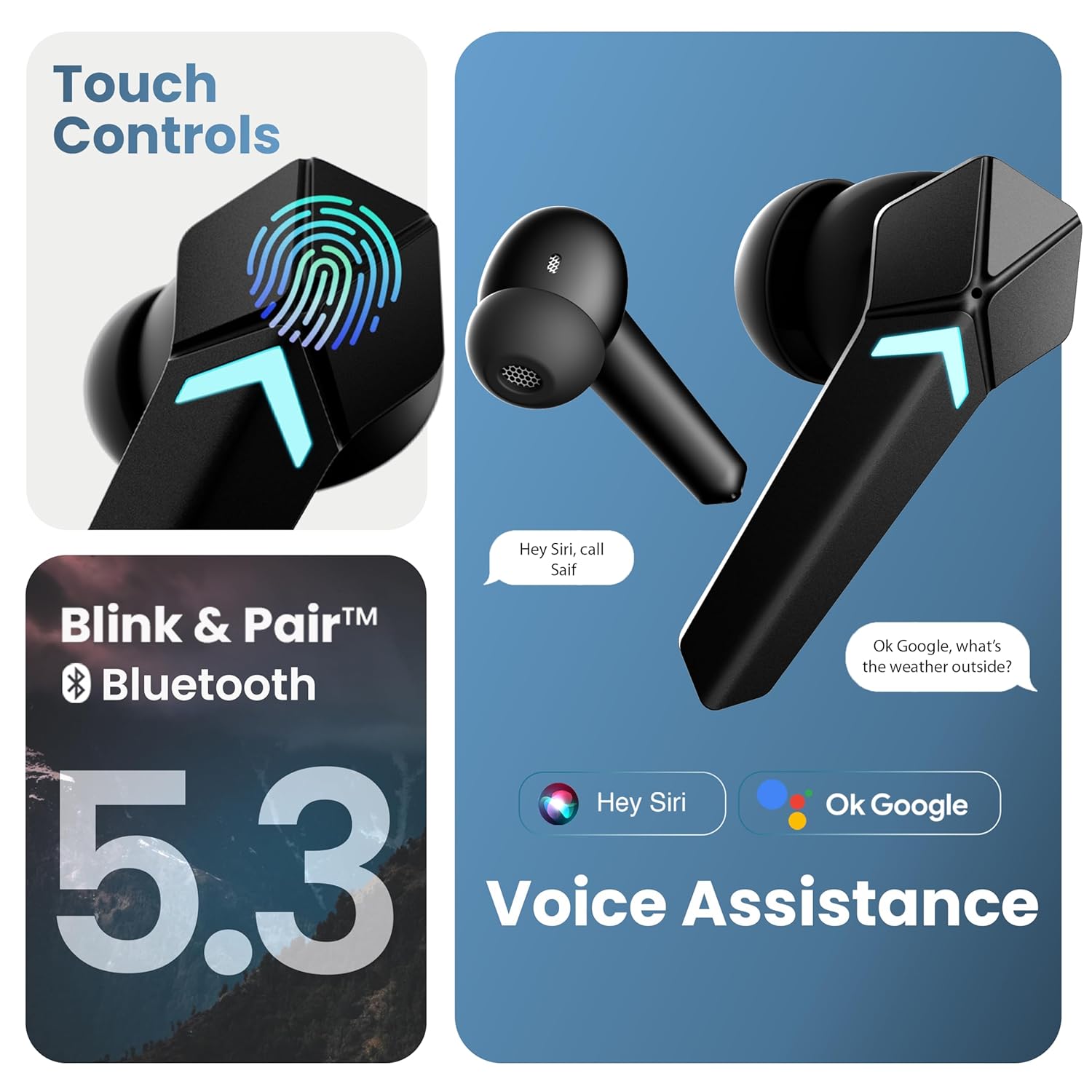 Boult Audio Ammo True Wireless in Ear Earbuds with 40ms Lowest Latency, 40H Playtime, ENC Mic, 13mm Bass Drivers, Interactive LED, Type-C Fast Charging (10Min=150min) Bluetooth Ear Buds