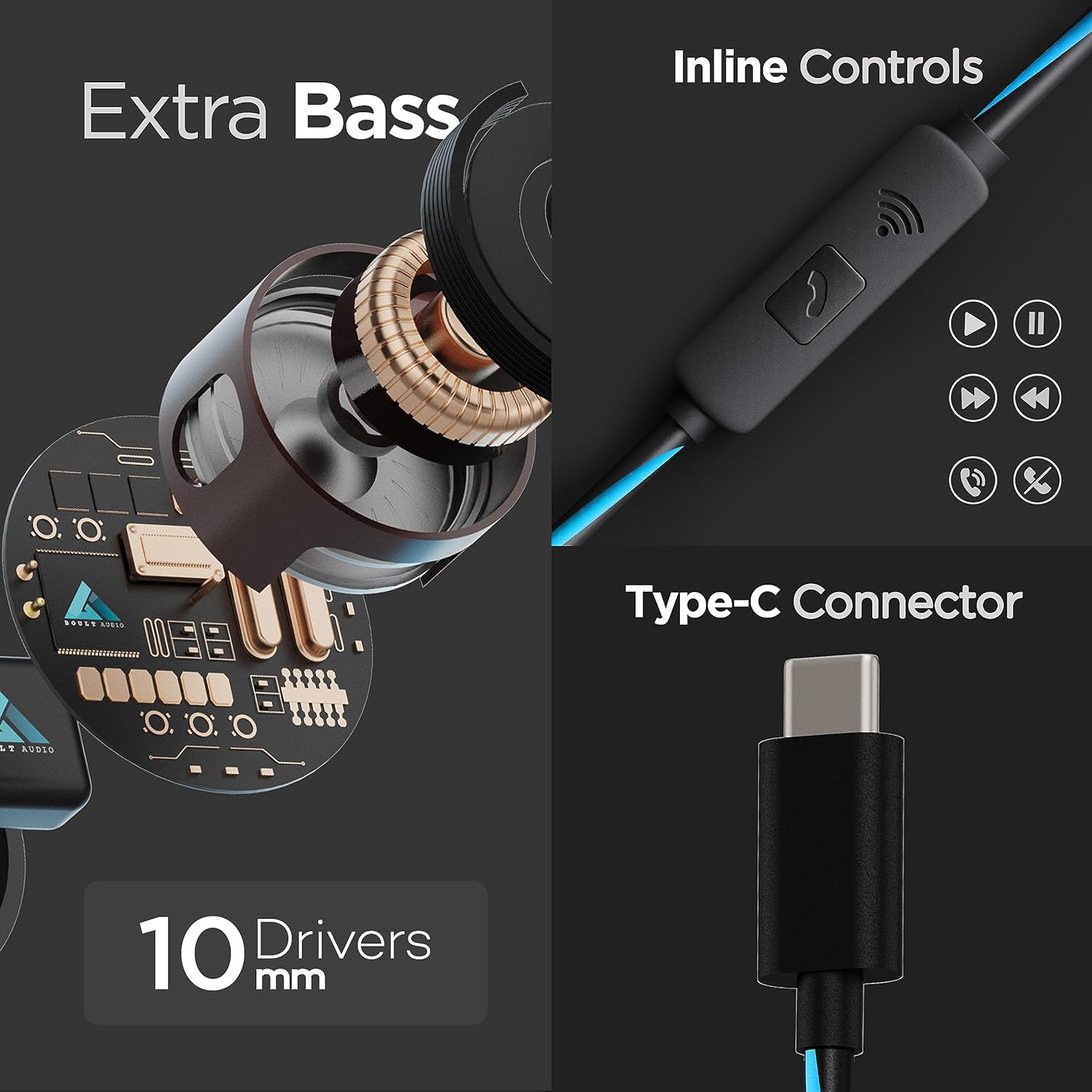 Boult Audio BassBuds X1 in-Ear Wired Earphones with 10mm Extra Bass Driver and HD Sound with mic(Black)