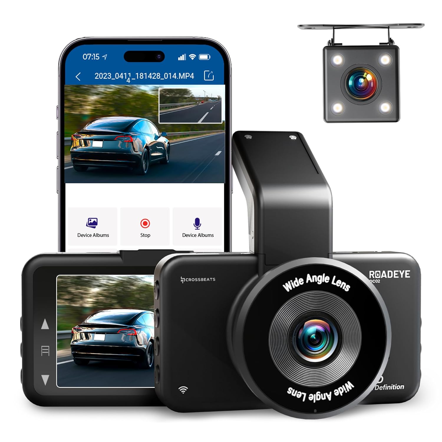 CrossBeats RoadEye 2.0 Dash Camera for Car Front and Rear| 2.7K Resolution 5MP FHD with Night Vision| ADAS 3" LCD Display Dash cam for car 150° Wide Angle| G-Sensor | Loop Emergency Recorder| 256 GB