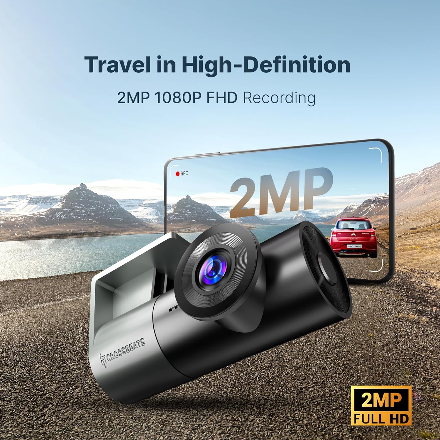 Crossbeats RoadEye Neo Dash Camera for Car | WiFi & APP | 2MP FHD 1080p 170° Wide Angle Dashcam | 360° Front Camera for Car | Night Vision | G-Sensor | Loop & Audio Recording | Easy DIY Set Up