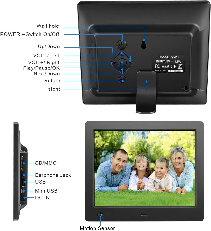 Digital Photo Frame 8 inch - Electronic Photo Frame with Slideshow HD IPS Display