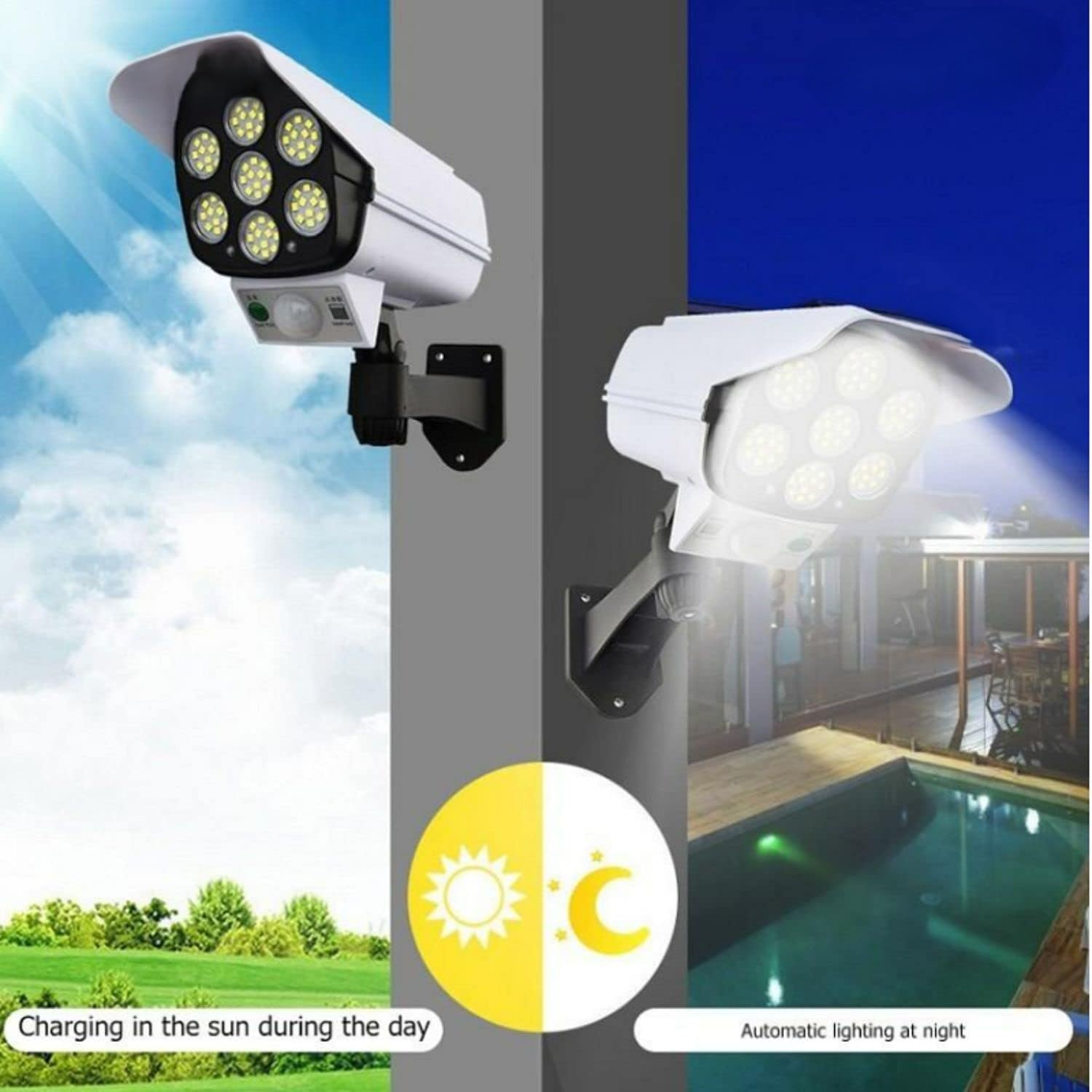 Airtree Solar Light Outdoor 77 Led Motion Sensor Security Camera Shaped Wall Lamp,Waterproof, Rotatable for Home, Outdoor, Garden with Remote Control.(ABS)