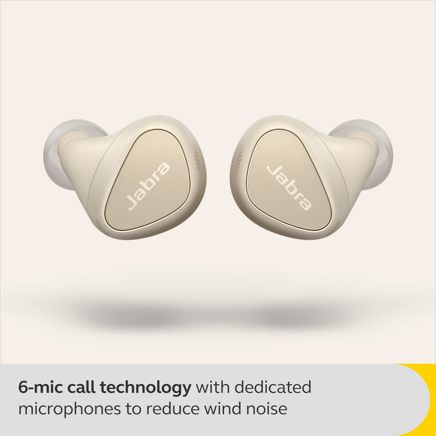 Jabra Elite 5 True Wireless in Ear Bluetooth Earbuds with Active Noise Cancellation, 6 Built-in Microphones for Clear Calls, Dual Pairing & Microsoft Swift Pair for Windows Devices - Gold Beige