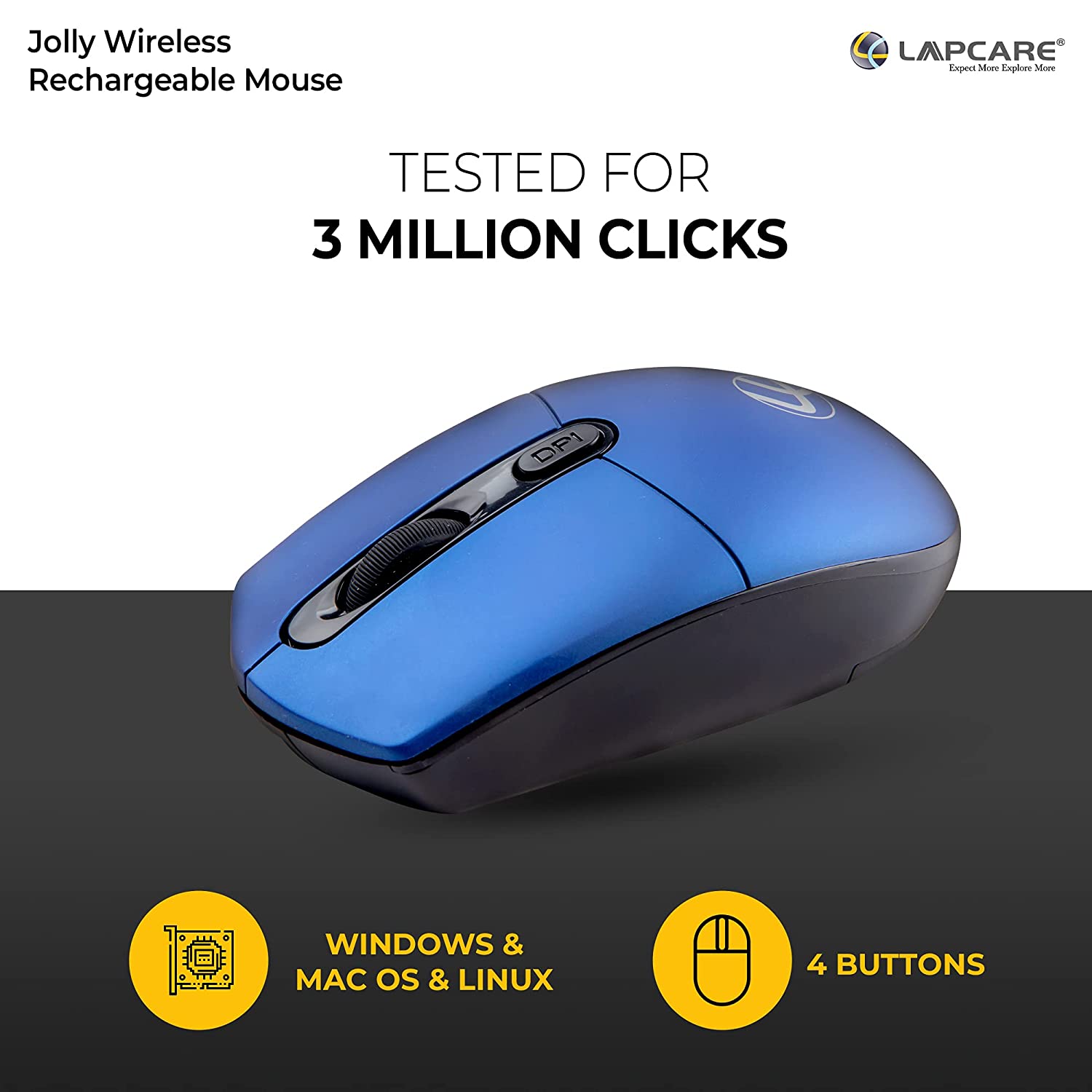 Lapcare Jolly Rechargeable Mouse - 4 Button, 1600 dpi - Gray 