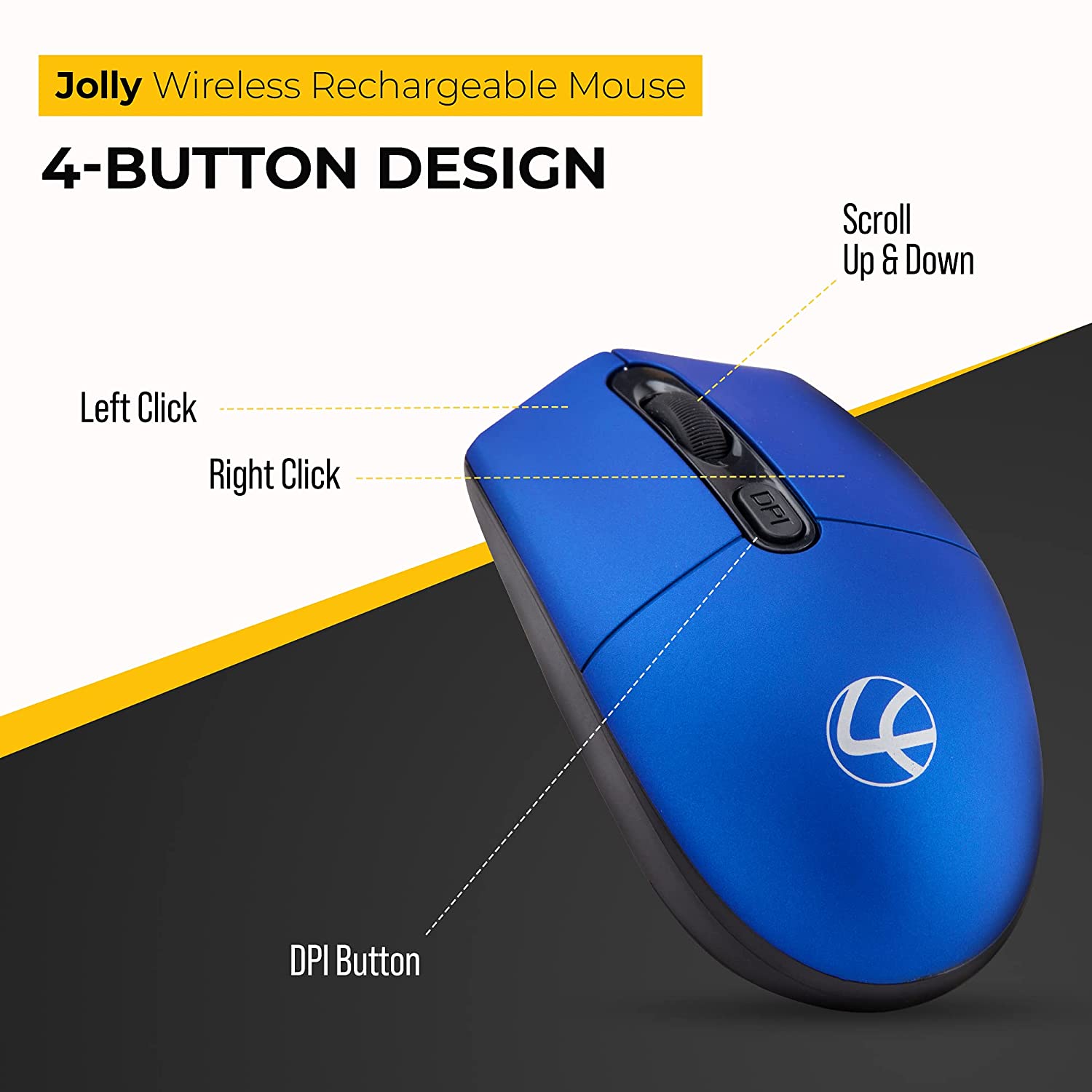 Lapcare Jolly Rechargeable Mouse - 4 Button, 1600 dpi - Gray 