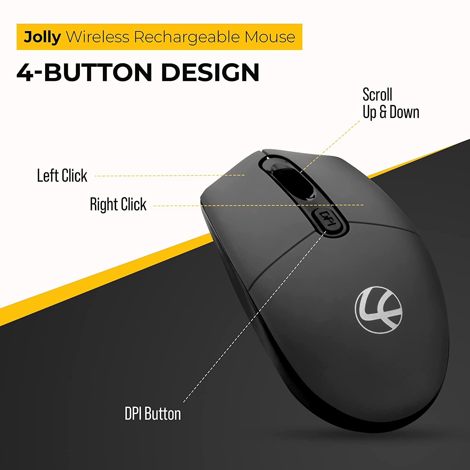 Lapcare Jolly Rechargeable Mouse - 4 Button, 1600 dpi - Gray 