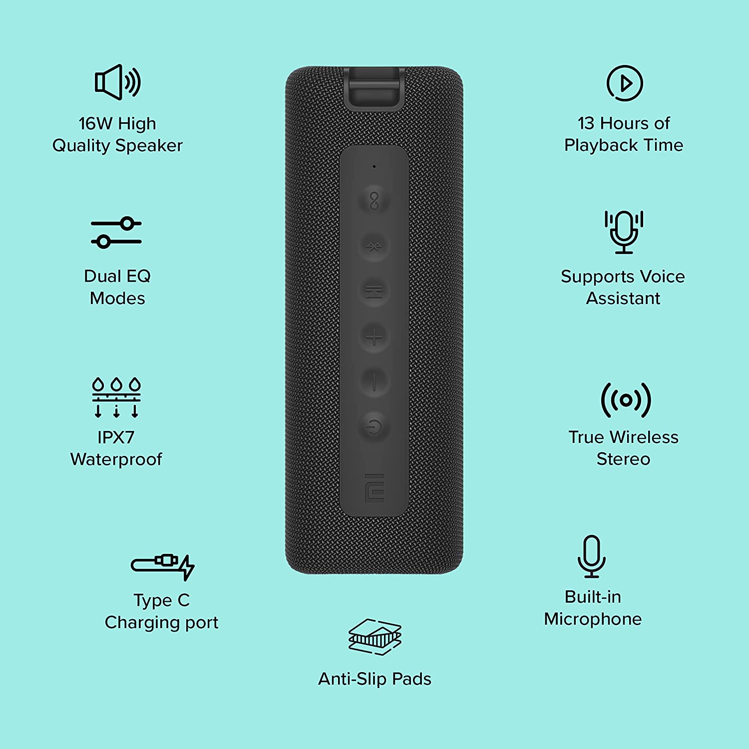 Mi Portable Bluetooth Speaker with 16W Hi-Quality Speaker 13hrs of Playback Time Waterproof (Black)