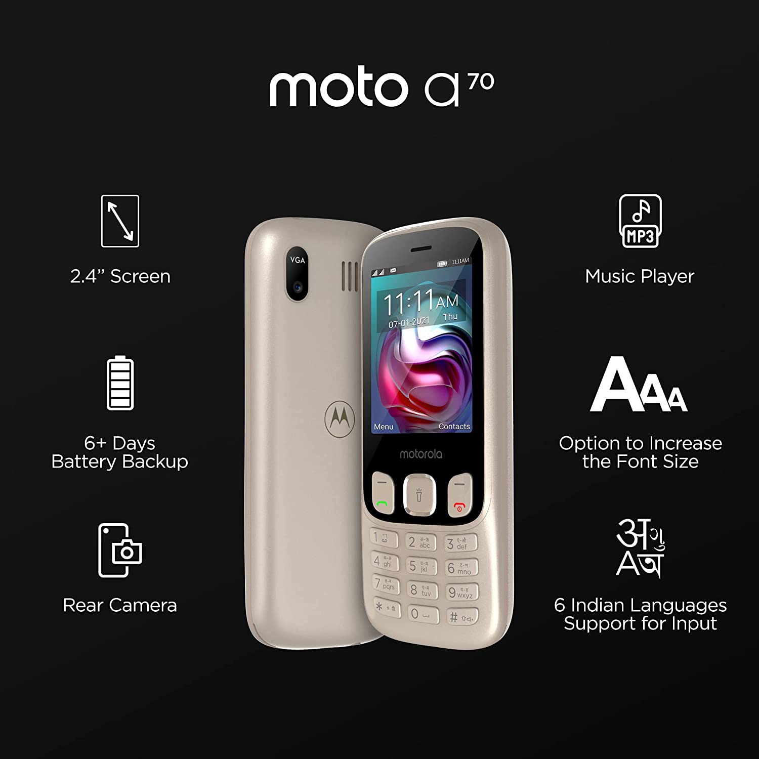 Motorola a70 keypad Mobile Dual Sim with Expandable Memory Upto 32GB, Rose Gold