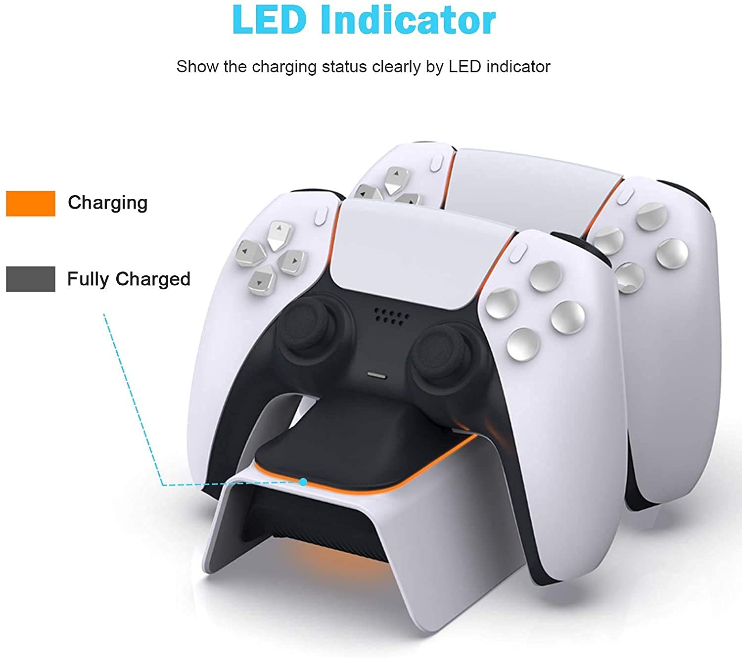 New World Upgraded PS5 Controller Charger USB, Playstation 5 Charging Station with LED Indicator, High Speed, Fast Charging Dock for PS5 DualSense Controller, White