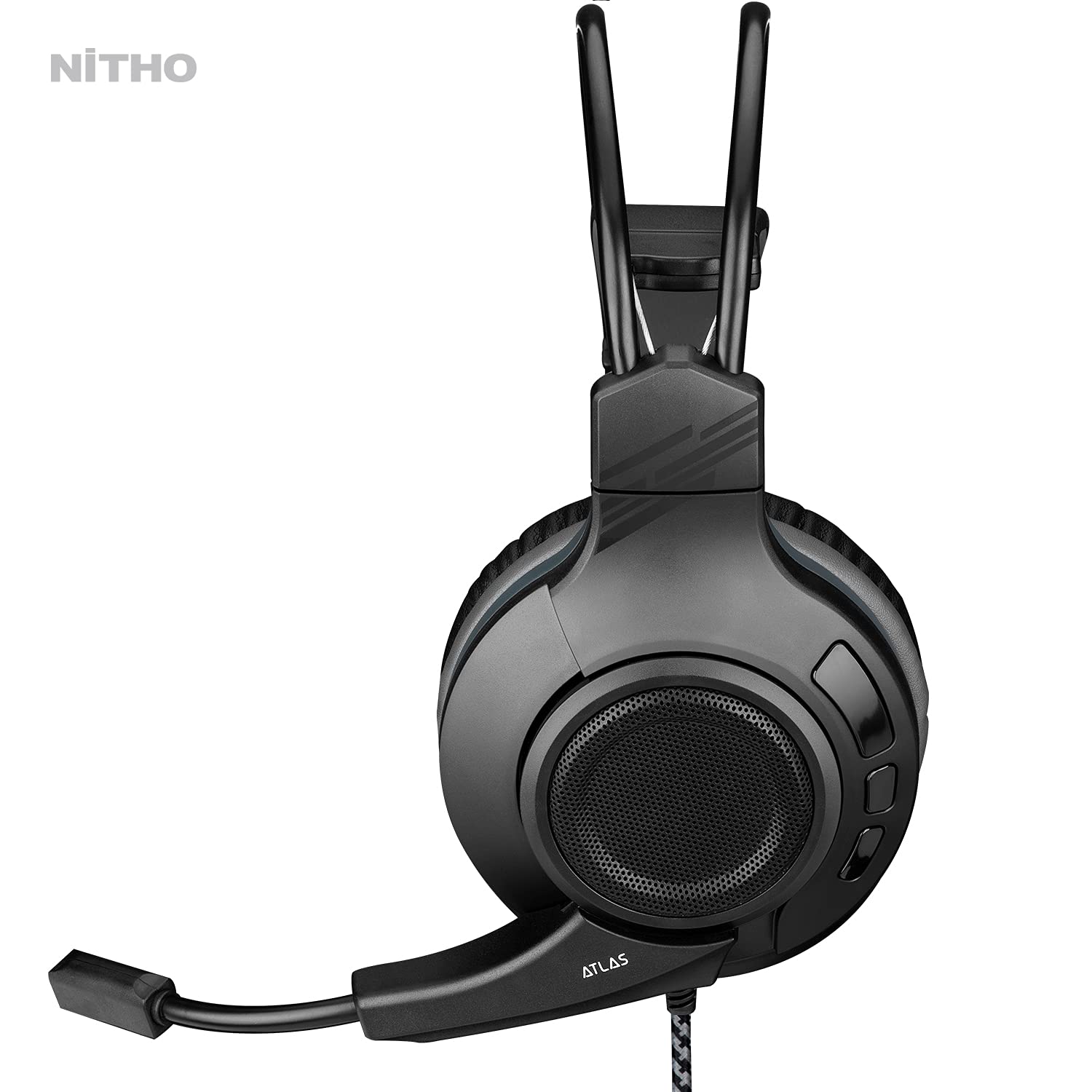 Nitho Atlas Gaming Headset with Microphone, Over-Ear Stereo Headphones for Xbox Series X|S, Xbox One, PS5, PS4, Nintendo Switch, PC, Mobile, 3.5 mm Audio Jack, 50 mm Drivers - Black