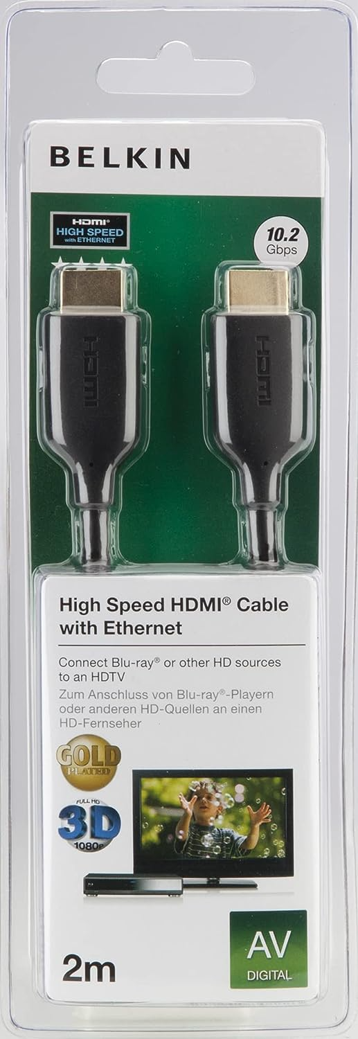 Belkin High Speed HDMI Cable 3D 4K 1080p Audio Return for Television (2 Meters Black) pack of 5 