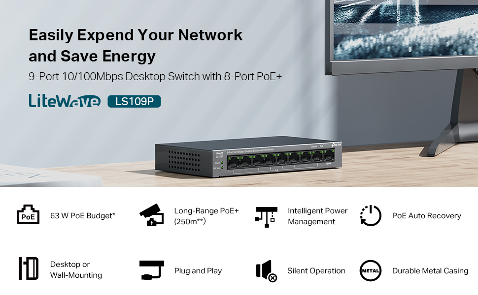 TP-Link-LS109P-9-Port-10100Mbps-Desktop-Ethernet-Switch-with-8-Port-PoE-63-W-PoE