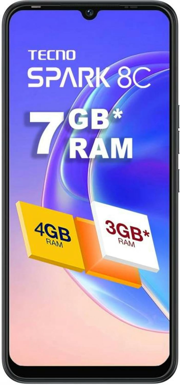 Tecno Spark 8C (4GB RAM, 64GB Storage) | 13MP AI-Enhanced Dual Camera | HD+ 6.6" Dot Notch Screen | Upto 7GB Memory fusion | 5000mAh Long-lasting Battery | 8MP Portrait Camera Beauty 3.0 (Refurbished)