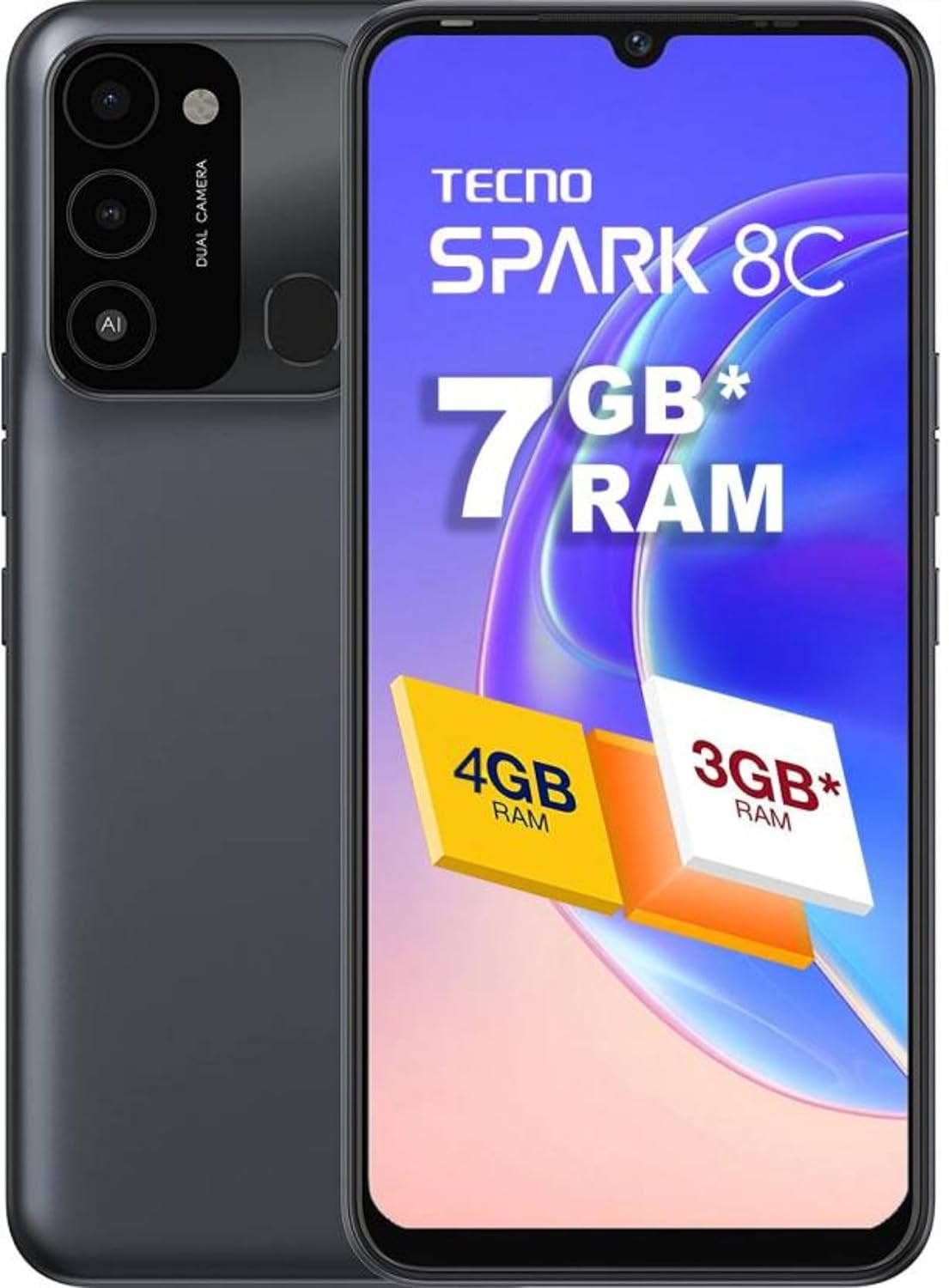 Tecno Spark 8C (4GB RAM, 64GB Storage) | 13MP AI-Enhanced Dual Camera | HD+ 6.6" Dot Notch Screen | Upto 7GB Memory fusion | 5000mAh Long-lasting Battery | 8MP Portrait Camera Beauty 3.0 (Refurbished)