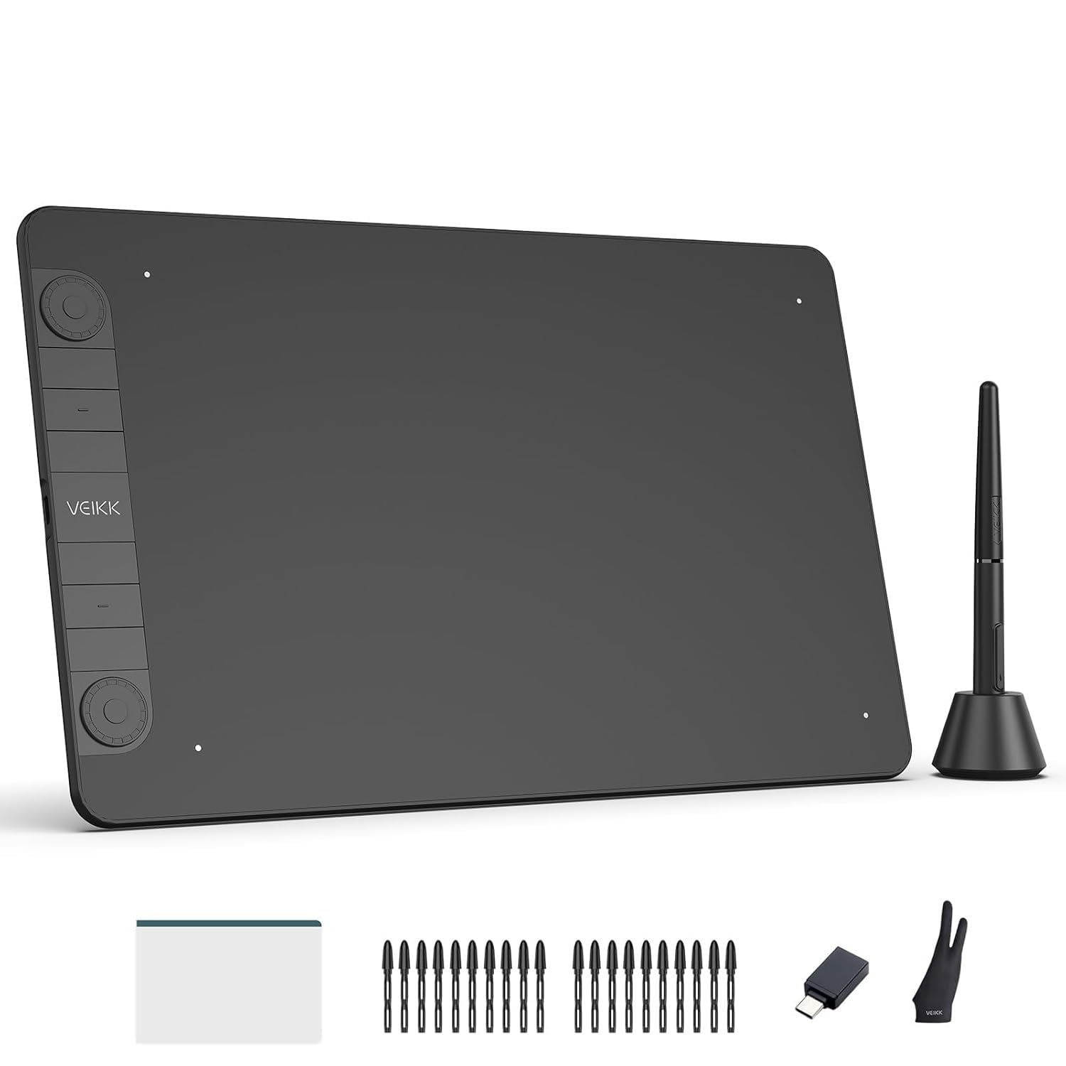 VEIKK VK1060PRO Drawing Tablet,10x6 inch/25.4 x15.24 cm Drawing Graphics Tablet, 2 Quick Dials,6 Express Keys, Battery-Free Stylus with Tilt Function, for Win Mac Linux Android OS (8192 Levels)