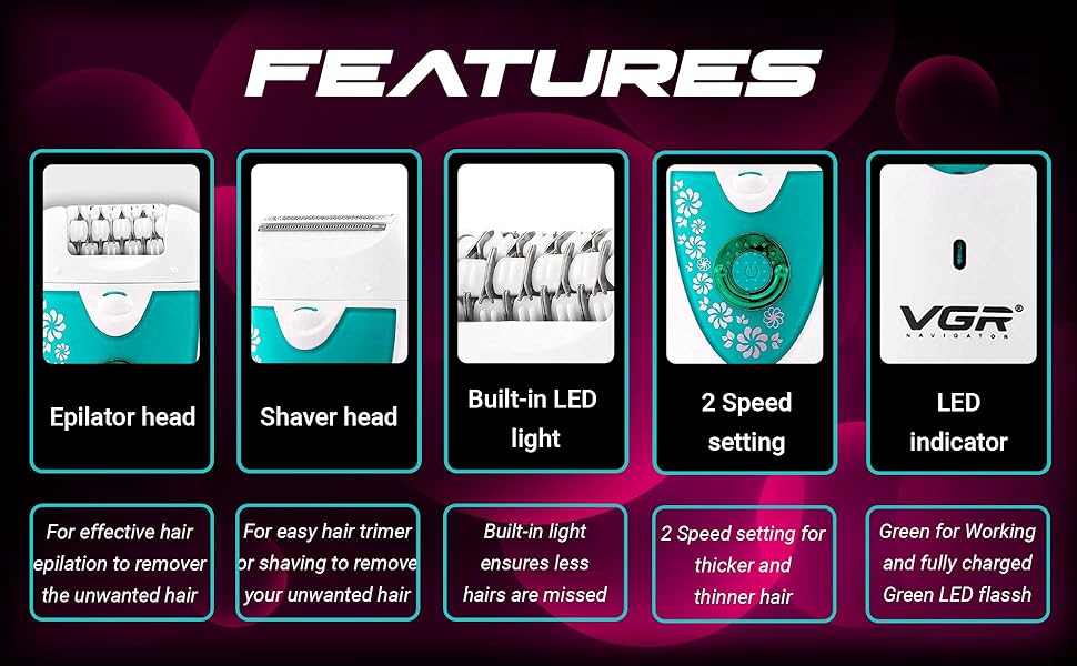 VGR-V-722-Professional-2-in-1-Cordless-Epilator-for-Women-Runtime-50-minutes-Whi