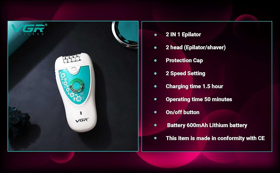 VGR-V-722-Professional-2-in-1-Cordless-Epilator-for-Women-Runtime-50-minutes-Whi