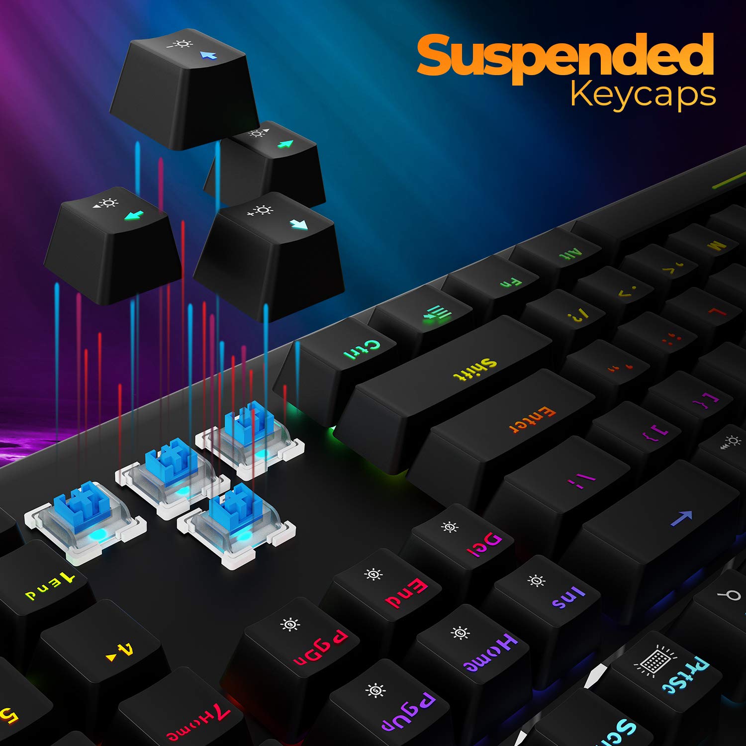 Zebronics Zeb-Max Pro Mechanical Gaming Full Size Keyboard, Suspended Keycaps, 18 RGB Light Modes (Gold Plated USB, Braided Cable)