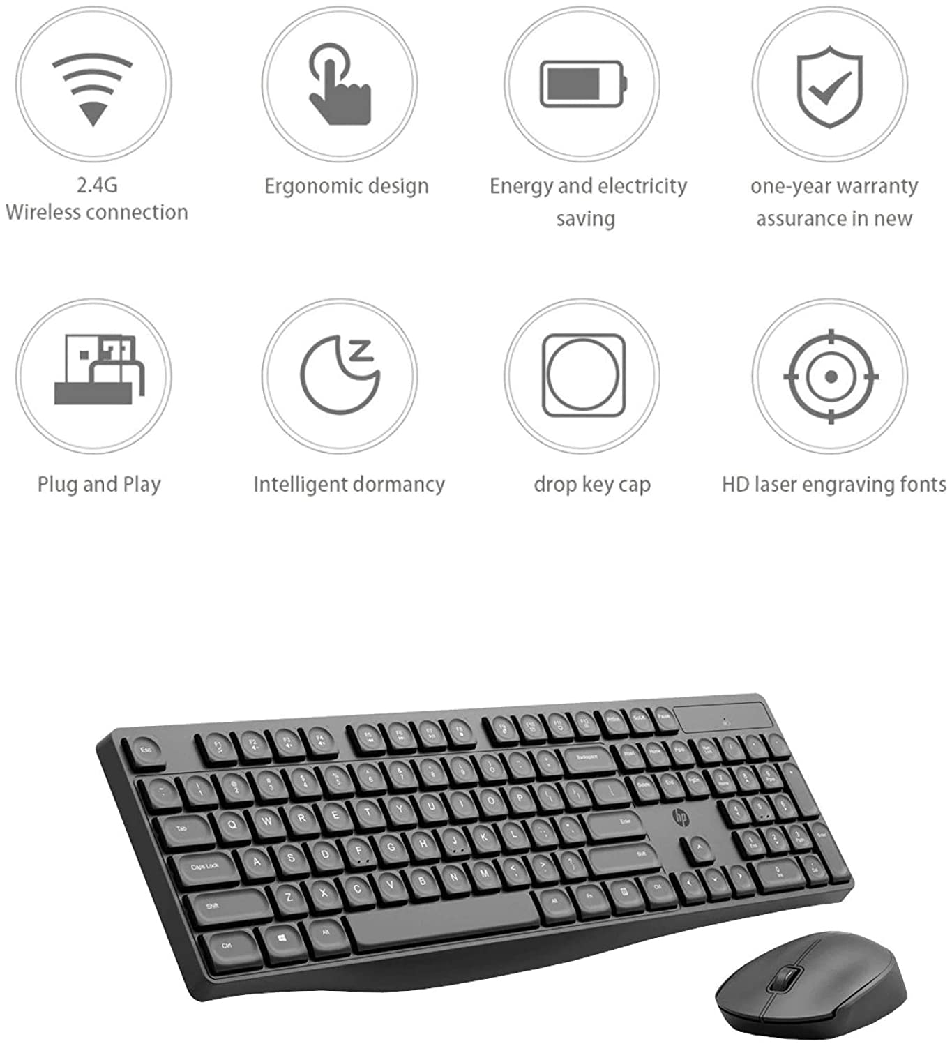 HP CS10 Wireless Multi-Device Keyboard and Mouse Combo Black