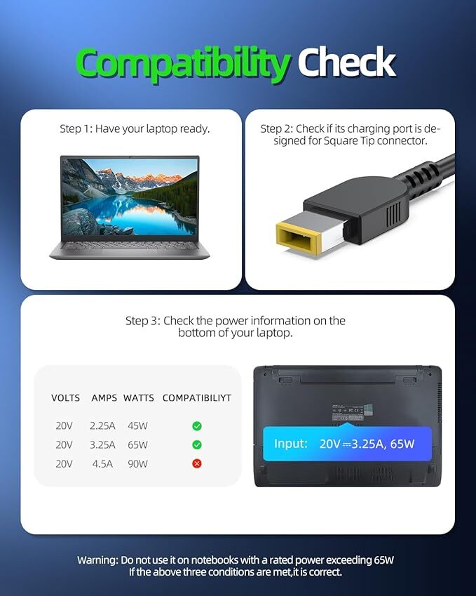 Lenovo Laptop Battery Adapter Charger 65w 20v 3.25a for G40-30, G40-45, G40-70