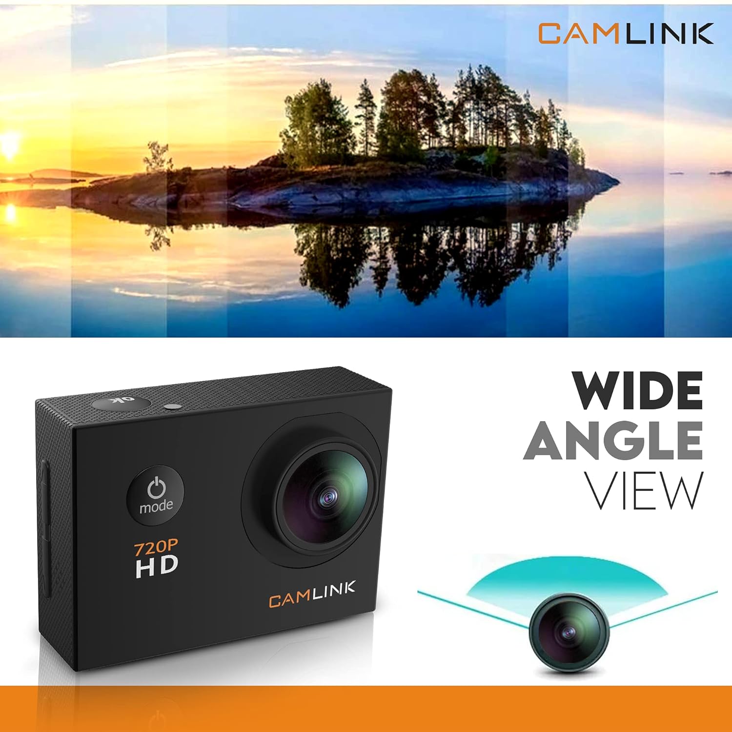 CAMLINK CL-AC11 720P Optical 12MP HD Action Camera Wide Angle Camcorder 30M Waterproof Sports Camera