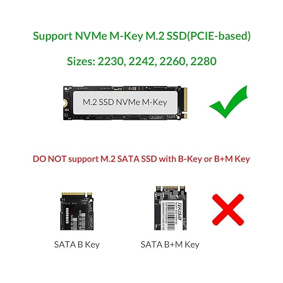 ORICO Mini M.2 NVME SSD Enclosure Clip Type Aluminum NVME External Hard Drive Case USB3.1 Gen2 Type-C up to 2TB 10Gbps [SSD NOT Included]