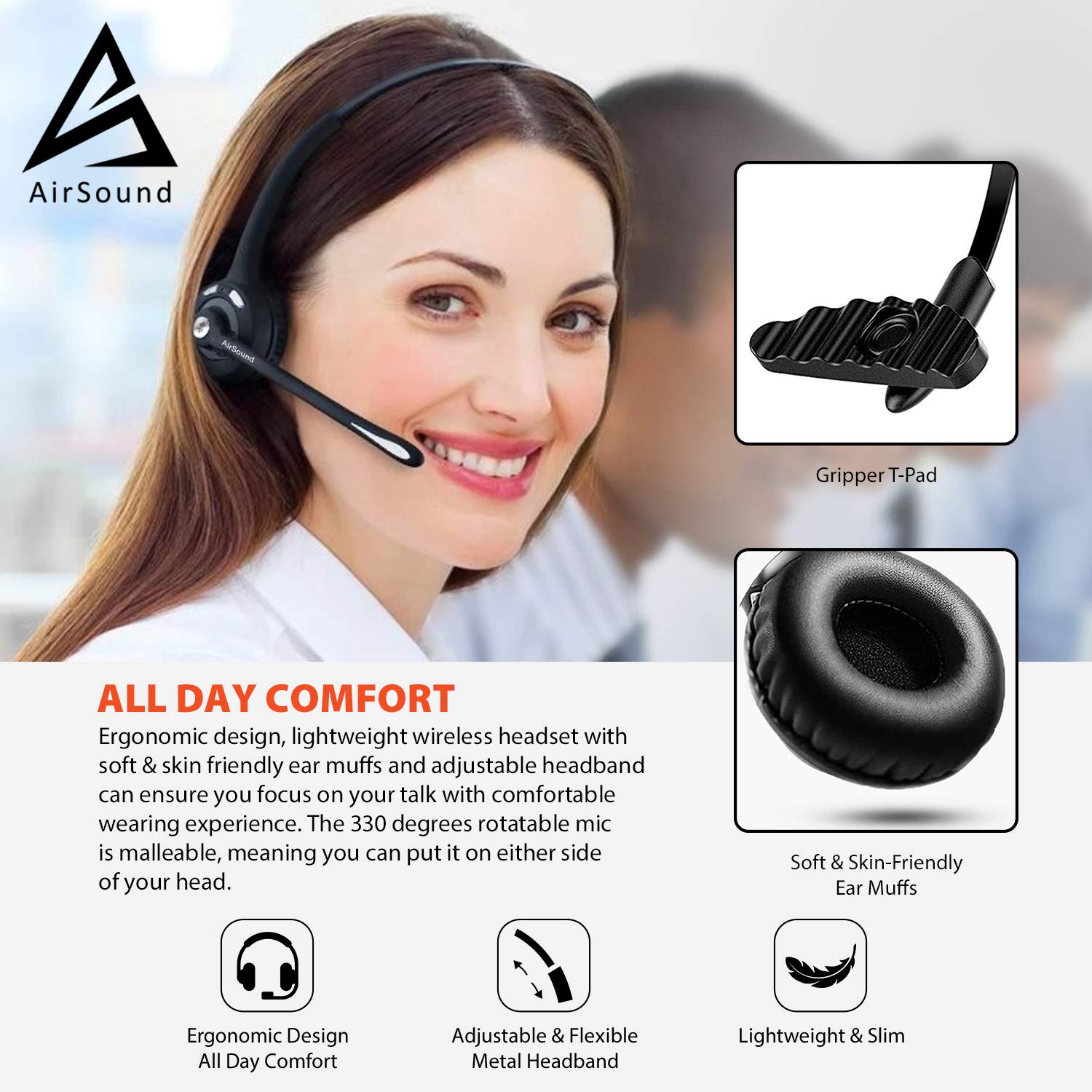 AirSound M6 Pro Bluetooth V5.0 Wireless Headset | Flexible Microphone, for Conference Calls,