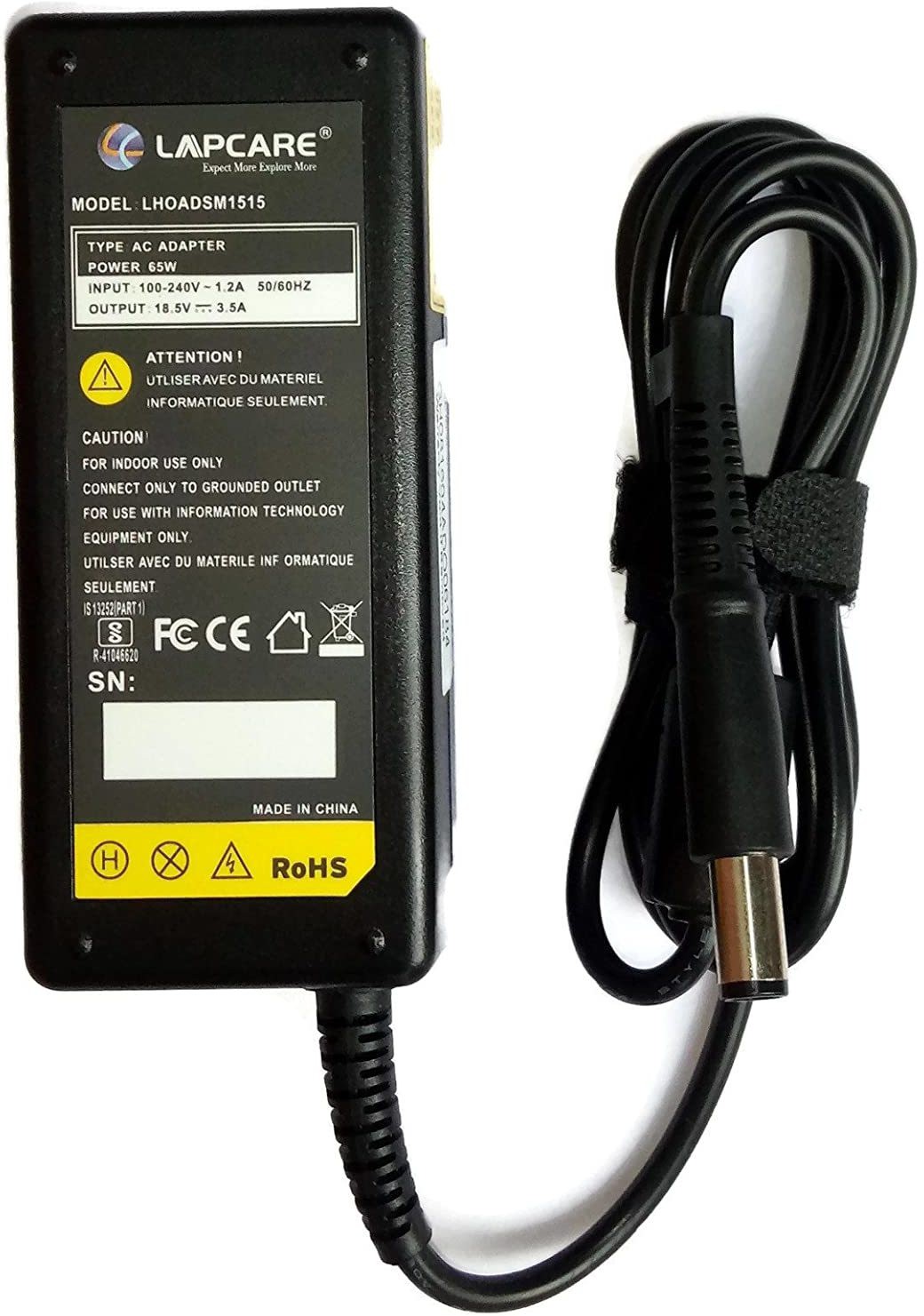 lapcare power adapter for dell, hp, lenovo, acer,sony (hp 65w 4.5mm (4.5 * 3 mm pin))- Black