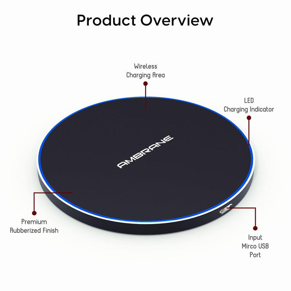 Ambrane Fast Wireless Charger, 10W Output, Qi Wireless Charging Pad, LED Indicator for Charging, Compact and Sleek Design (WC-38, Black), Normal