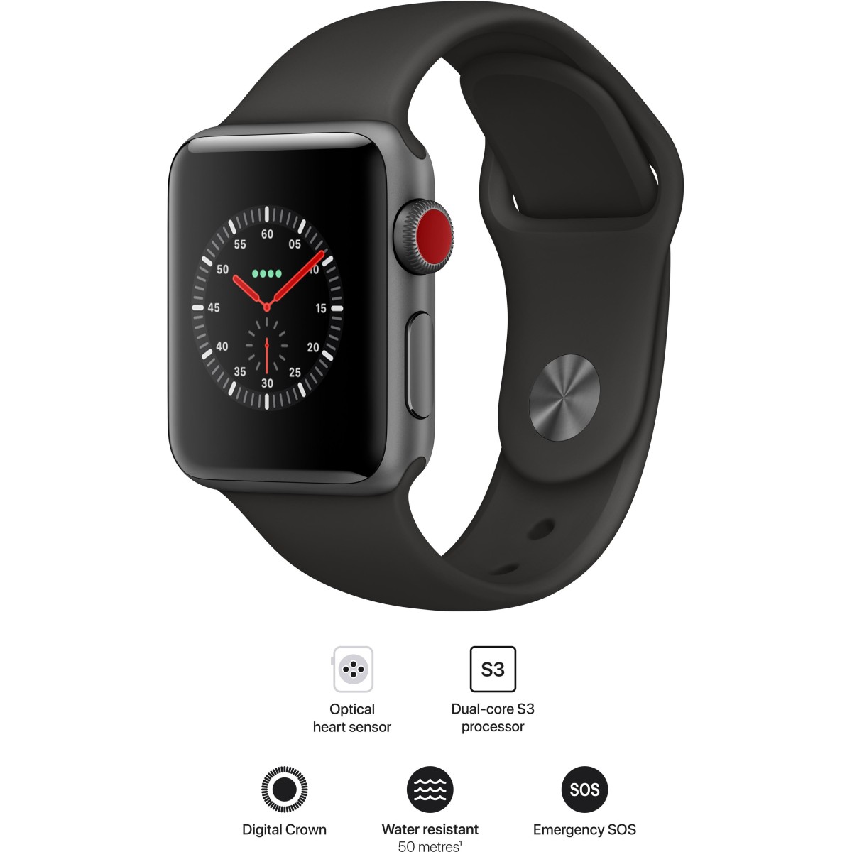 APPLE Watch Series 3 GPS - MTF02HNA 38 mm Space Grey Aluminium