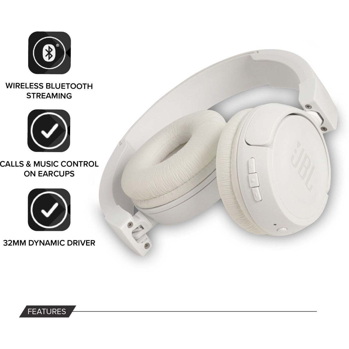 JBL T450BT Extra Bass with Voice Assistant Bluetooth Headset (White)